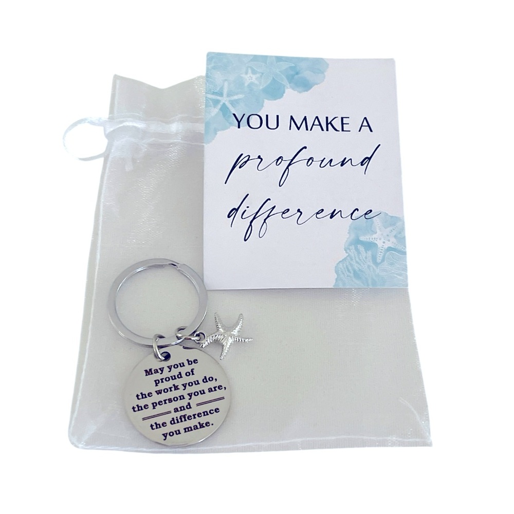 INSPIRATIONAL STARFISH YOU MAKE A PROFOUND DIFFERENCE KEYCHAIN IN MESH BAG